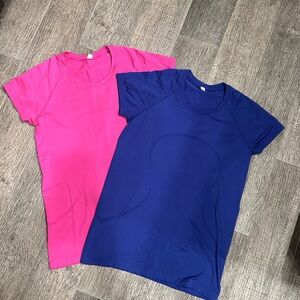 2 lululemon athletica Pink and Blue Swiftly hip length size 10